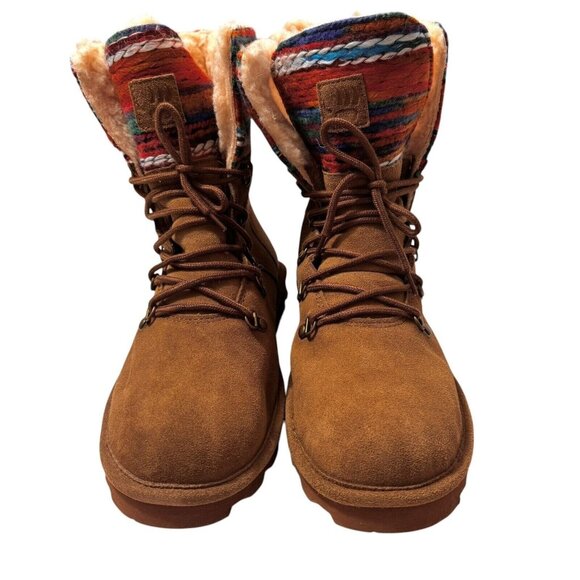 Bearpaw Womens Boots 12 Maria Suede Brown Wool Blend Lining Colorful Knit Upper - Picture 4 of 11